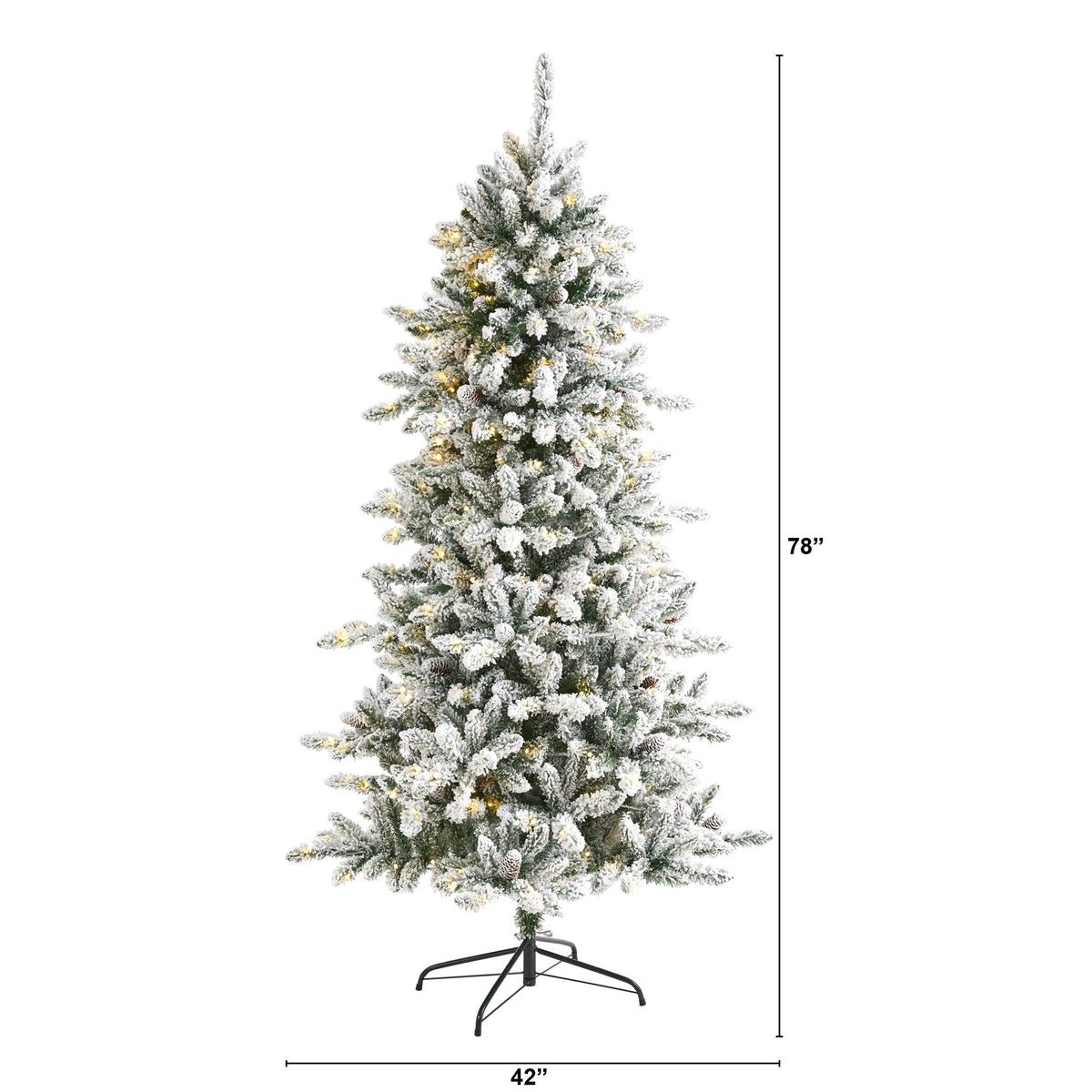 Nearly Natural 6.5 ft flocked Livingston Fir Xmas tree with pine cones and 300 LED lights on Tampa Home & Garden Store