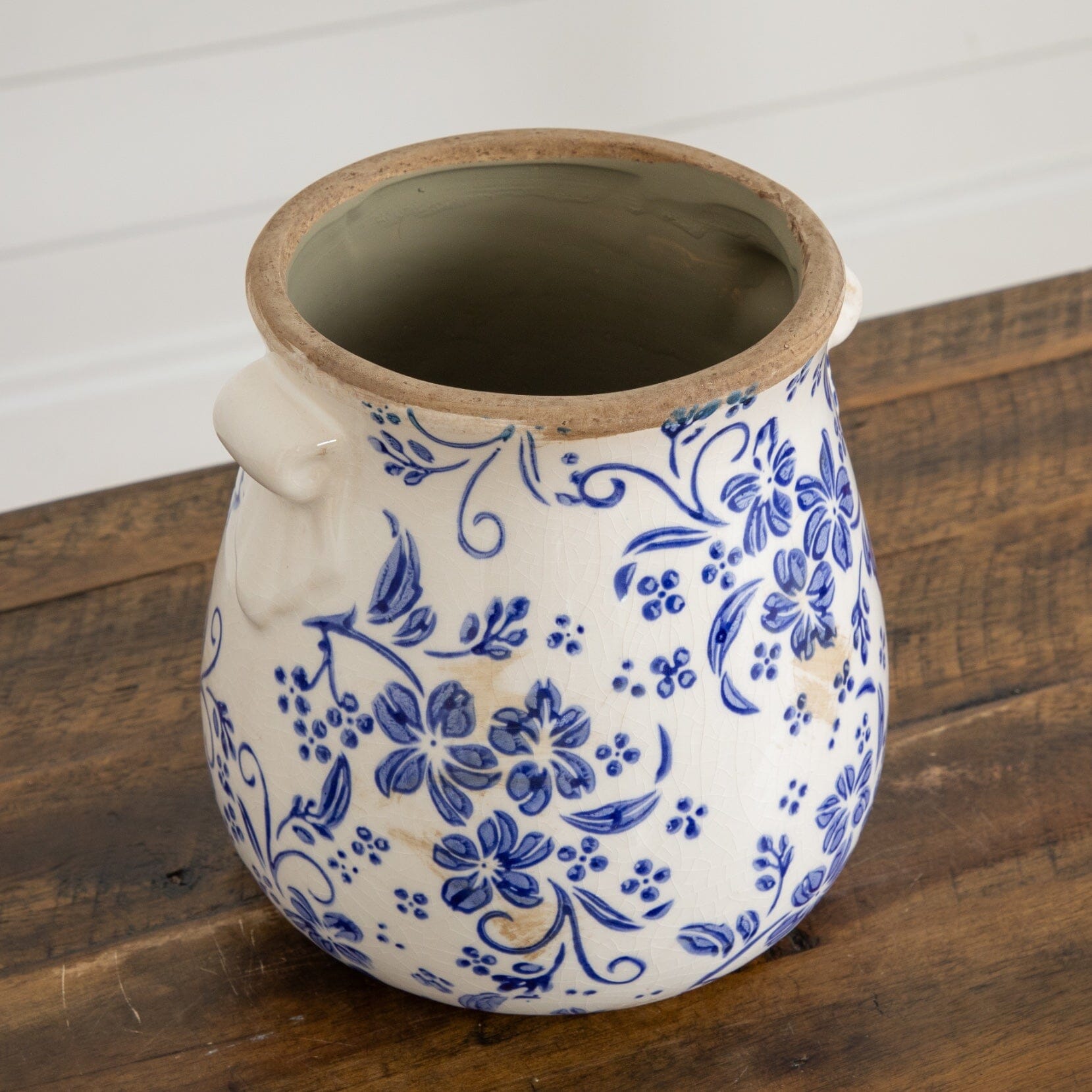 Planter 6.5 in Floral Tuscan Ceramic Blue Scroll by Nearly Natural on Tampa Home & Garden Store