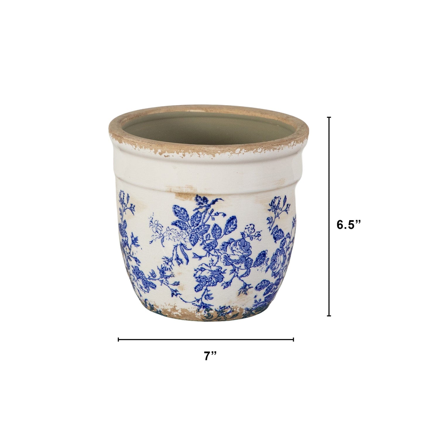 Planter vase ceramic 6.5-inch blue Tuscan floral scroll motif Nearly Natural on Tampa Home & Garden Store