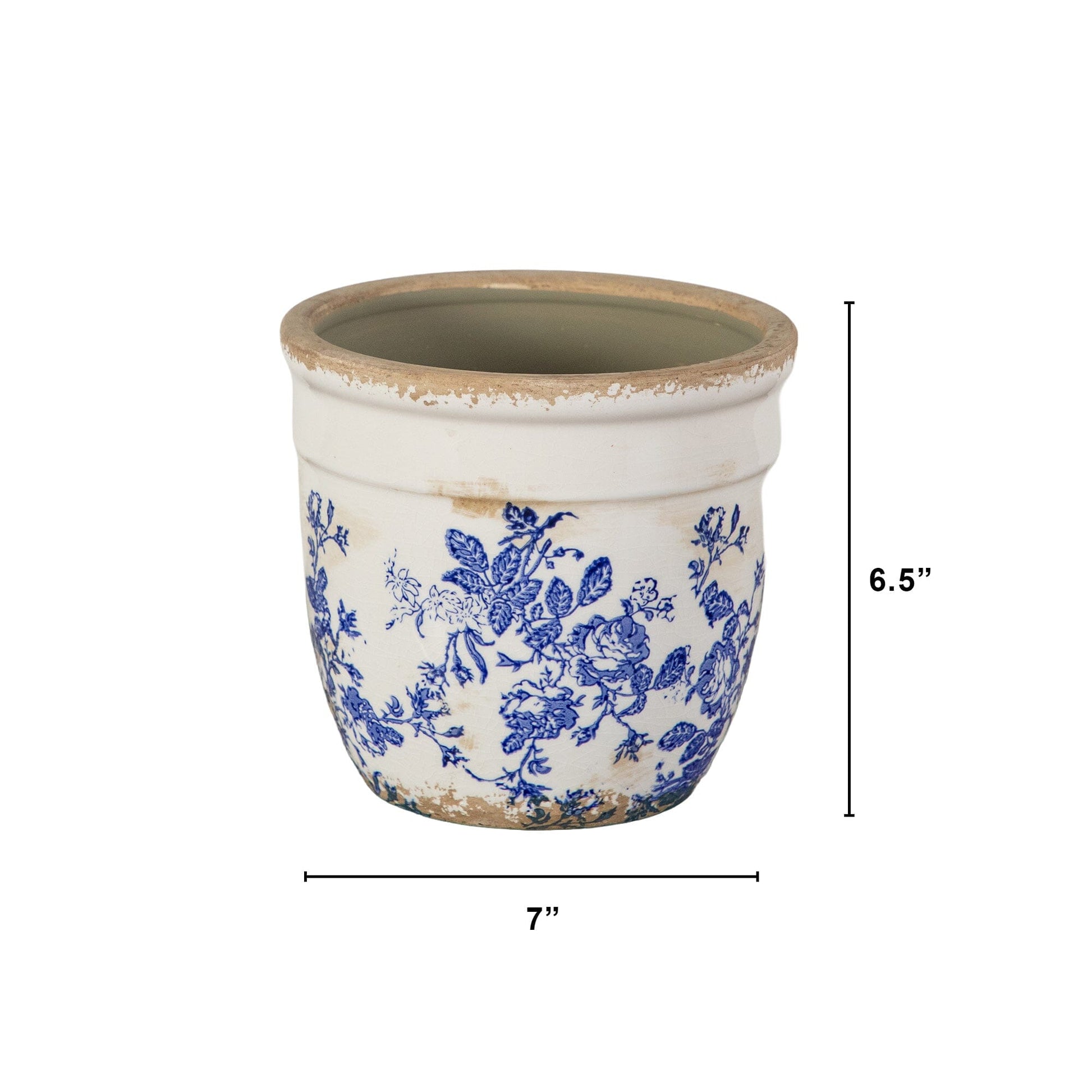 Planter vase ceramic 6.5-inch blue Tuscan floral scroll motif Nearly Natural on Tampa Home & Garden Store