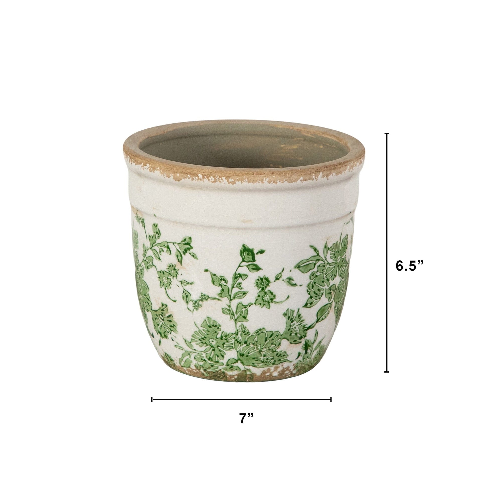 Planter Nearly Natural 6.5-inch Floral Tuscan ceramic with green scroll pattern on Tampa Home & Garden Store