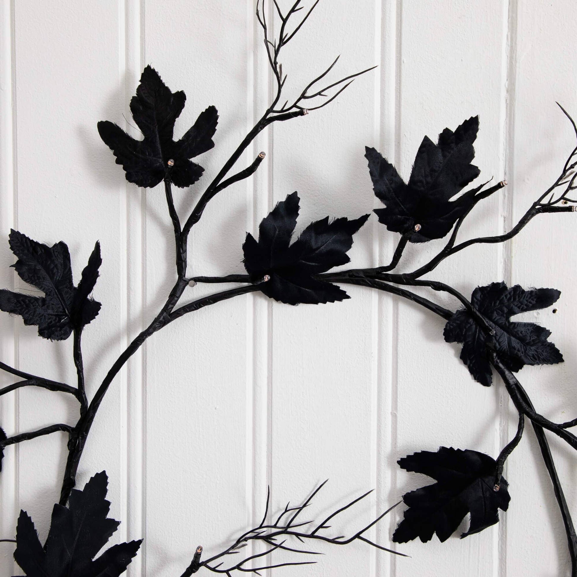 6.5' Pre-Lit Halloween Black Maple Garland with 48 orange & purple LEDs Nearly Natural on Tampa Home & Garden Store
