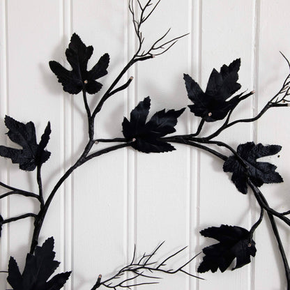 6.5' Pre-Lit Halloween Black Maple Garland with 48 orange & purple LEDs Nearly Natural on Tampa Home & Garden Store