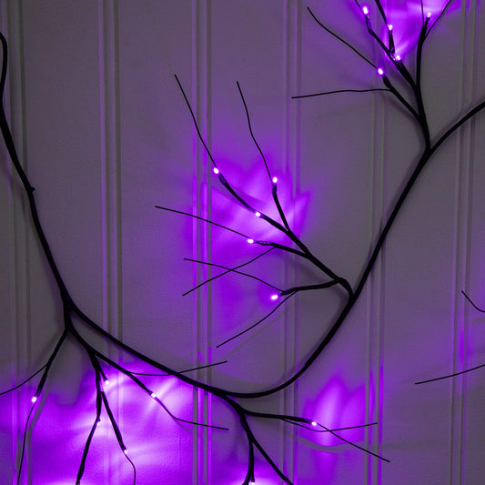 6.5' black twig garland, Nearly Natural, pre-lit Halloween decor with 48 purple LEDs on Tampa Home & Garden Store