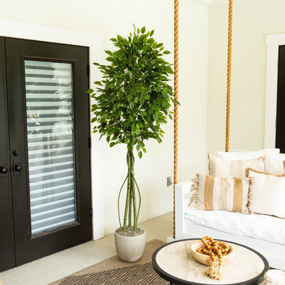 6.5' UV Resistant Artificial Ficus Tree (Indoor/Outdoor) by Nearly Natural in a gray pot on Tampa Home & Garden Store