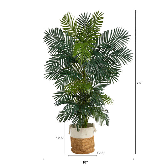 6.5' Golden Cane Artificial Palm Tree in Handmade Natural Jute and Cotton Planter - Tampa Home & Garden Store