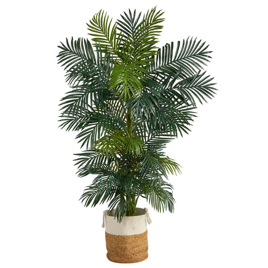 6.5' Golden Cane Artificial Palm Tree in Handmade Natural Jute and Cotton Planter - Tampa Home & Garden Store