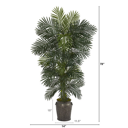Palmera artificial de caña dorada de 6.5 pies en macetero de metal