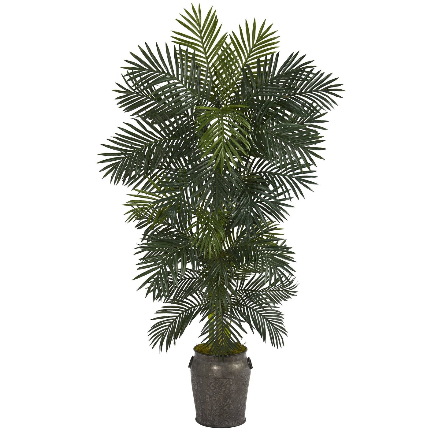 Palmera artificial de caña dorada de 6.5 pies en macetero de metal