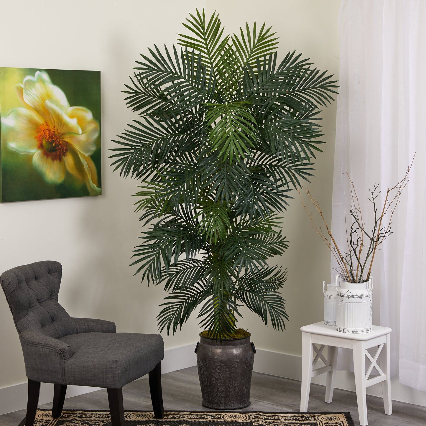 Palmera artificial de caña dorada de 6.5 pies en macetero de metal