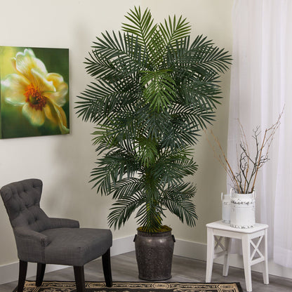 Palmera artificial de caña dorada de 6.5 pies en macetero de metal