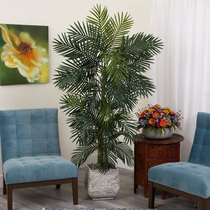 6.5’ Golden Cane artificial palm tree in white planter, Nearly Natural, indoor decor on Tampa Home & Garden Store