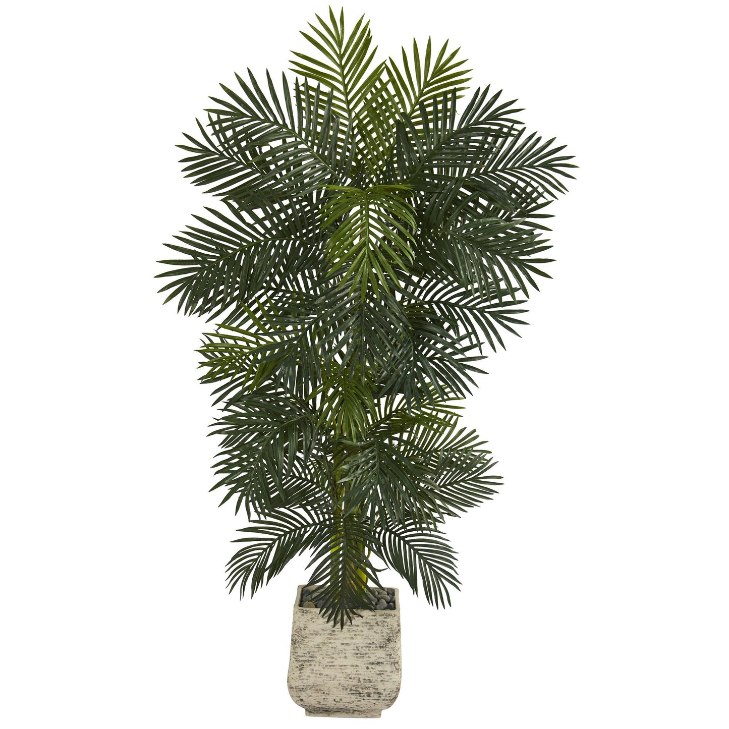 6.5 ft Golden Cane artificial palm tree in white planter by Nearly Natural on Tampa Home & Garden Store