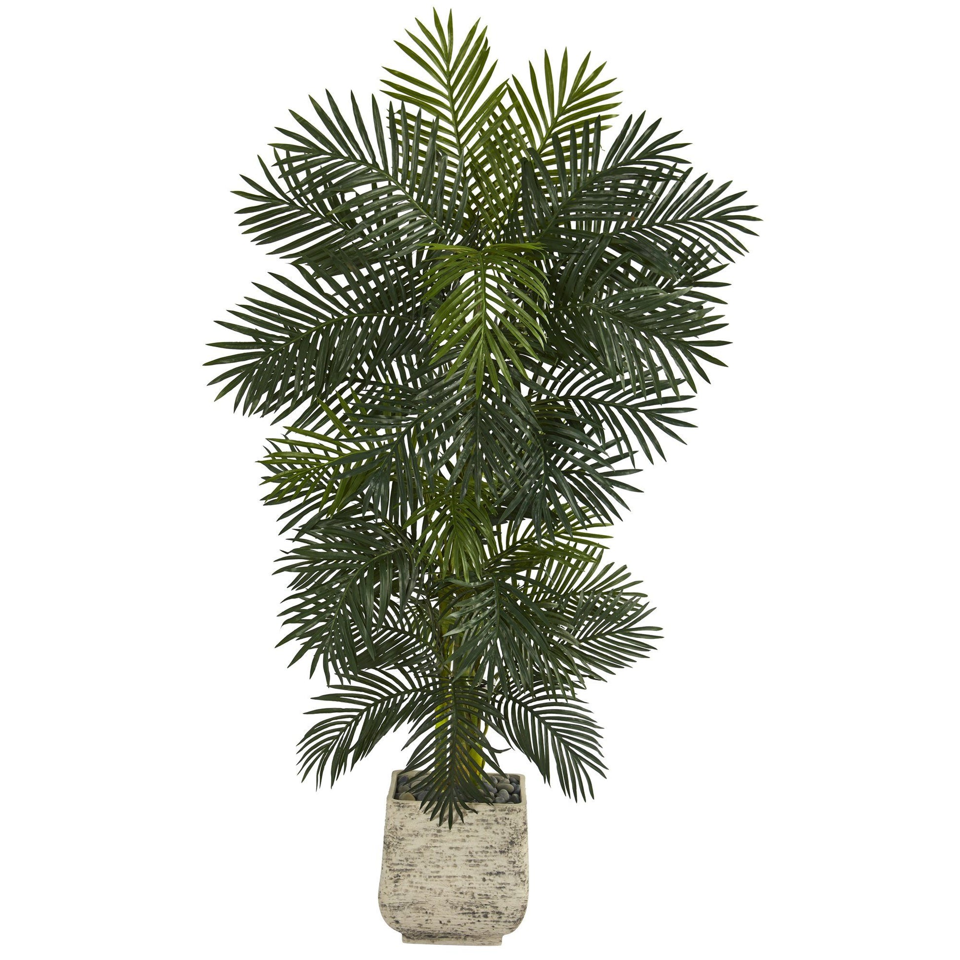 6.5 ft Golden Cane artificial palm tree in white planter by Nearly Natural on Tampa Home & Garden Store