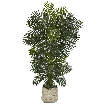 6.5 ft Golden Cane artificial palm tree in white planter by Nearly Natural on Tampa Home & Garden Store