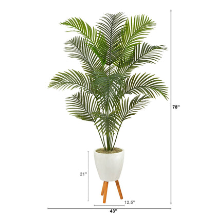 Palmera artificial Golden Cane de 1,98 m en macetero blanco con soporte