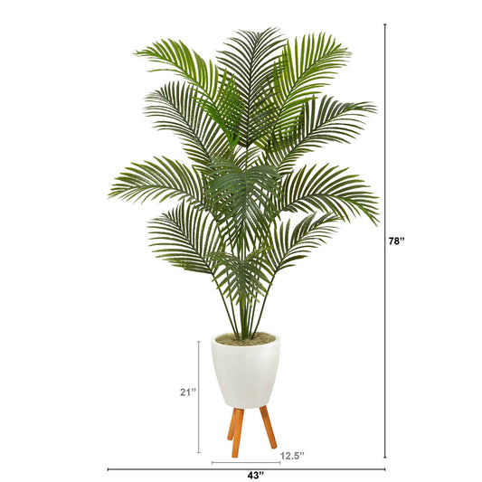 6.5’ Golden Cane Artificial Palm Tree in White Planter with Stand - Tampa Home & Garden Store