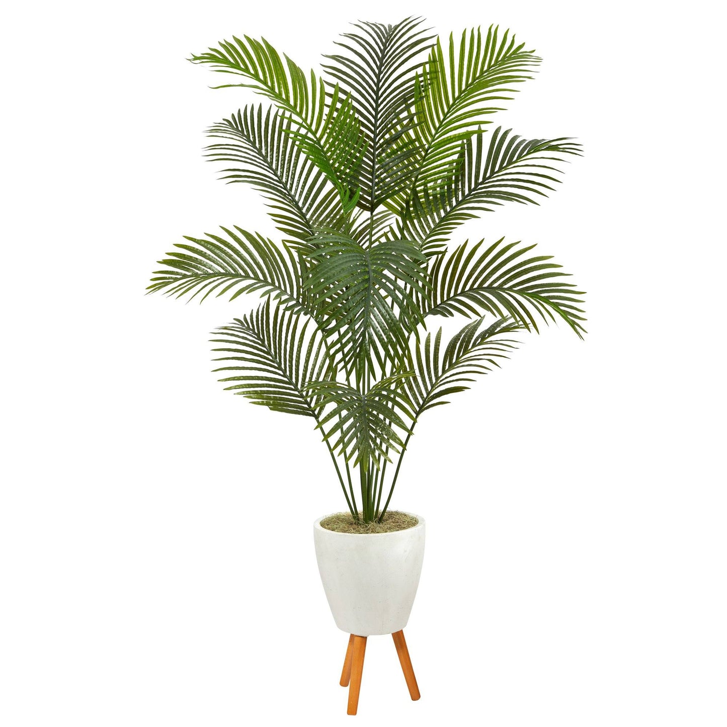 Palmera artificial Golden Cane de 1,98 m en macetero blanco con soporte