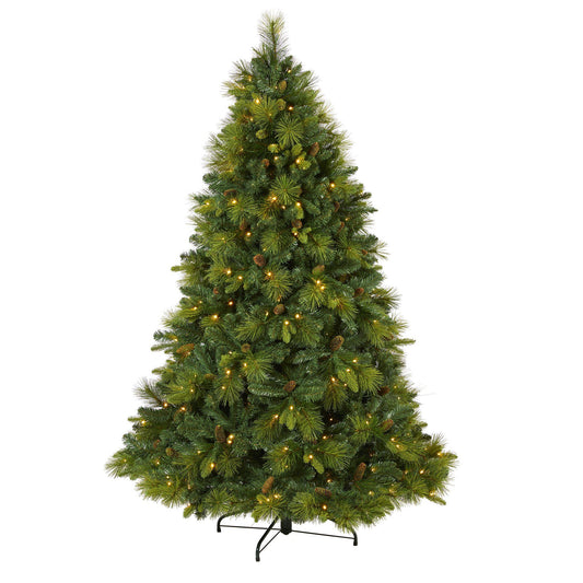 6.5' North Carolina Mixed Pine Artificial Christmas Tree with 350 White LED Lights Nearly Natural on Tampa Home & Garden Store