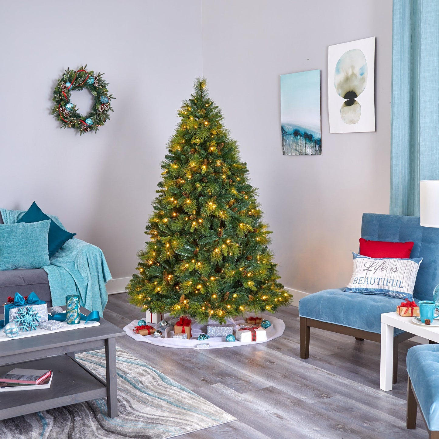 Christmas tree Nearly Natural 6.5' NC Mixed Pine with 350 LED lights and 1367 bendable branches on Tampa Home & Garden Store