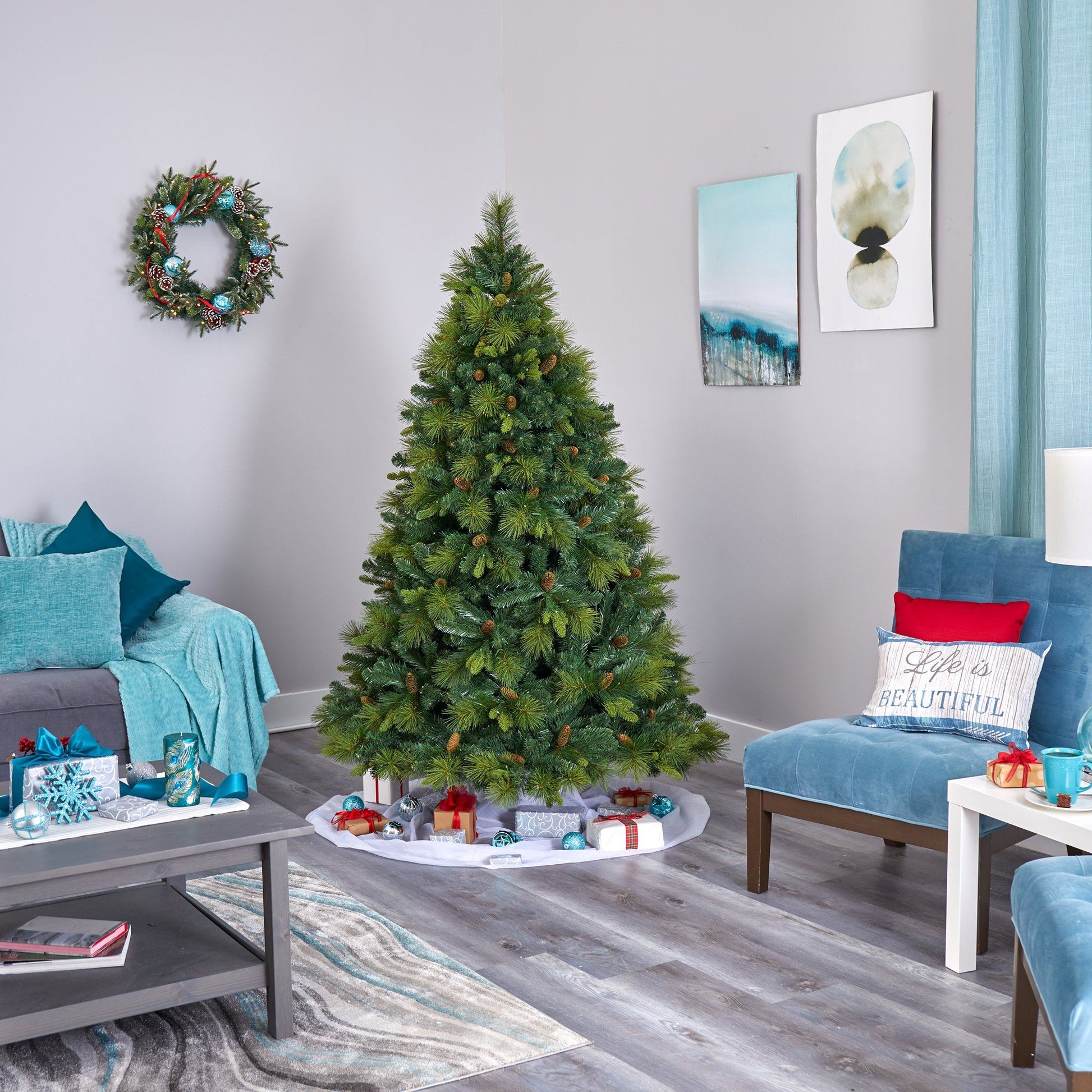 6.5’ North Carolina Mixed Pine Artificial Christmas Tree by Nearly Natural with 350 warm LEDs on Tampa Home & Garden Store
