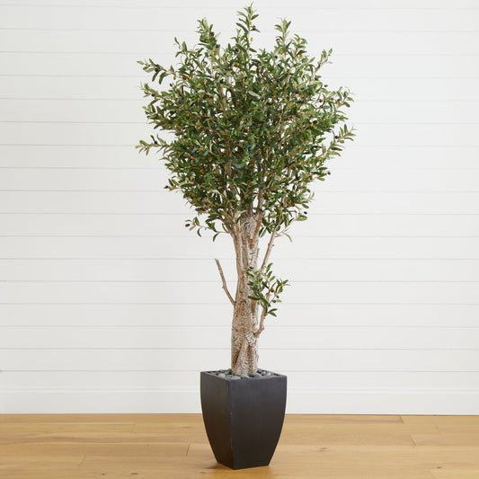 6.5’ Olive Artificial Tree in Black Planter - Tampa Home & Garden Store