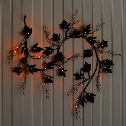 6.5' Pre-Lit Artificial Halloween Black Maple Garland with orange LEDs by Nearly Natural on Tampa Home & Garden Store