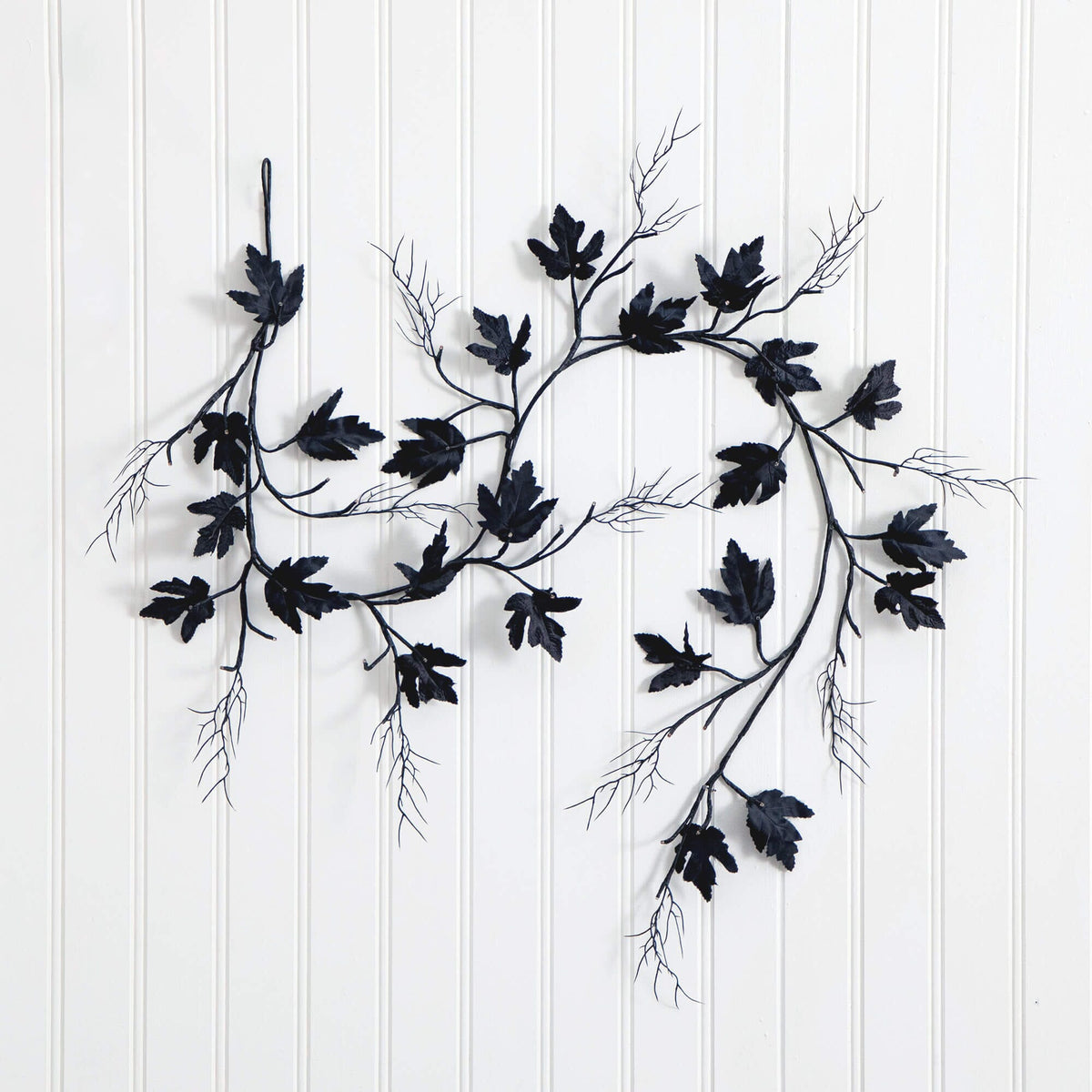 6.5' Pre-Lit Halloween Black Maple Garland with 48 orange and purple LEDs Nearly Natural on Tampa Home & Garden Store