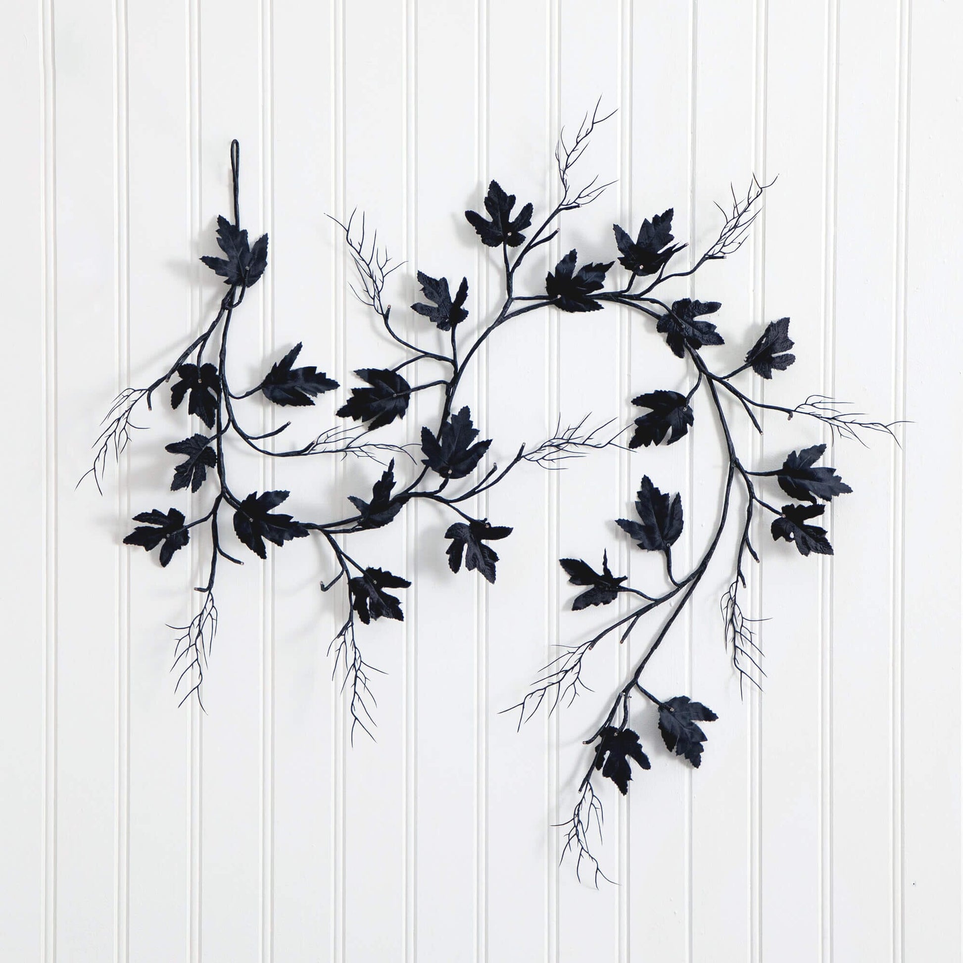 6.5' Pre-Lit Halloween Black Maple Garland with 48 orange and purple LEDs Nearly Natural on Tampa Home & Garden Store