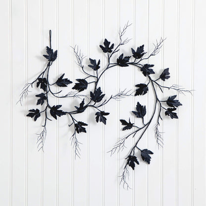 6.5' Pre-Lit Halloween Black Maple Garland with 48 orange and purple LEDs Nearly Natural on Tampa Home & Garden Store