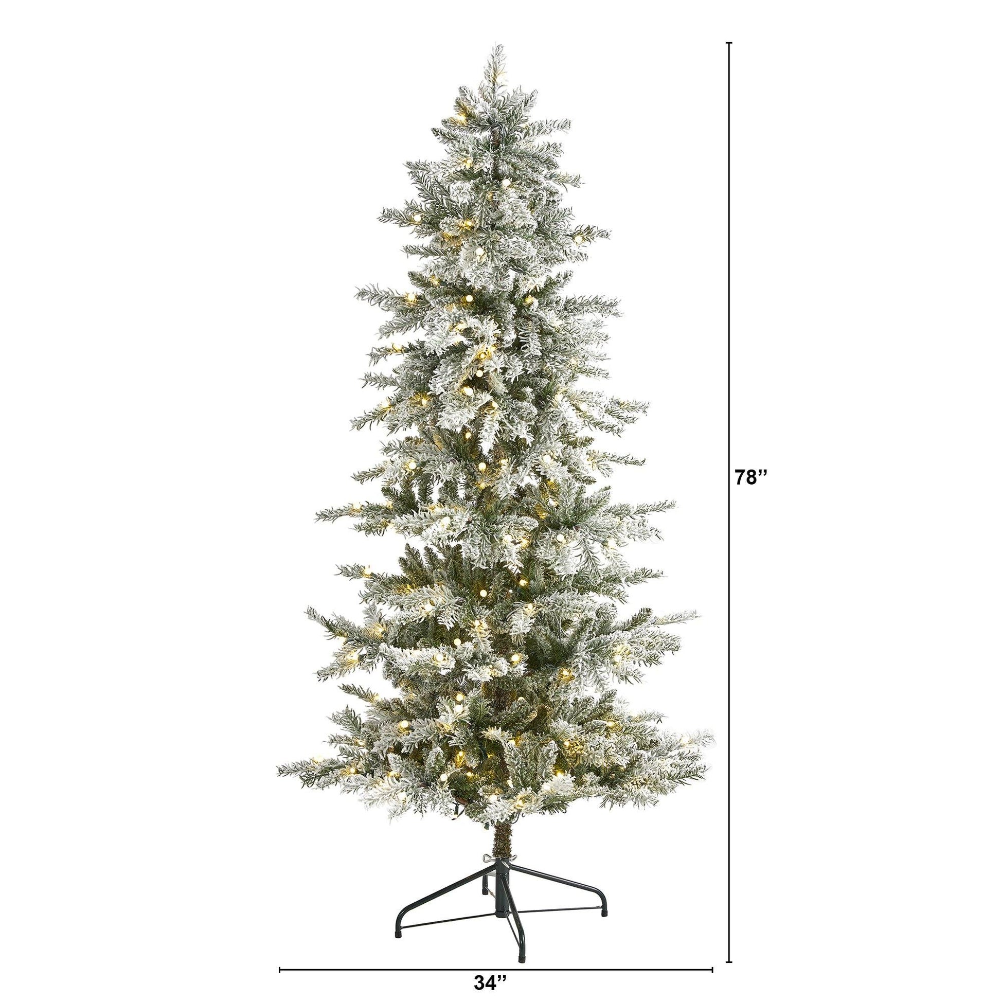 6.5’ Slim flocked Nova Scotia spruce Christmas tree by Nearly Natural with bendable branches on Tampa Home & Garden Store