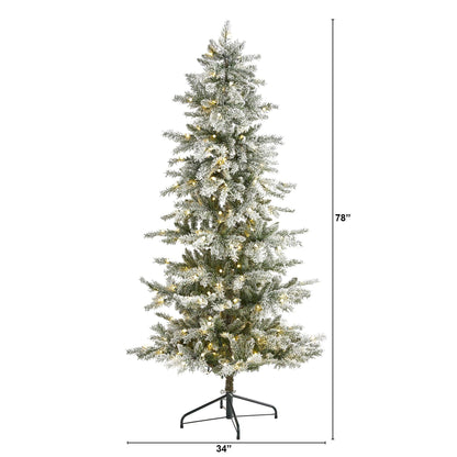 6.5’ Slim flocked Nova Scotia spruce Christmas tree by Nearly Natural with bendable branches on Tampa Home & Garden Store
