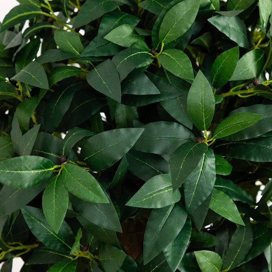 Nearly Natural 6.5’ Sweet Bay Triple Ball Topiary foliage close-up with dense green leaves on Tampa Home & Garden Store