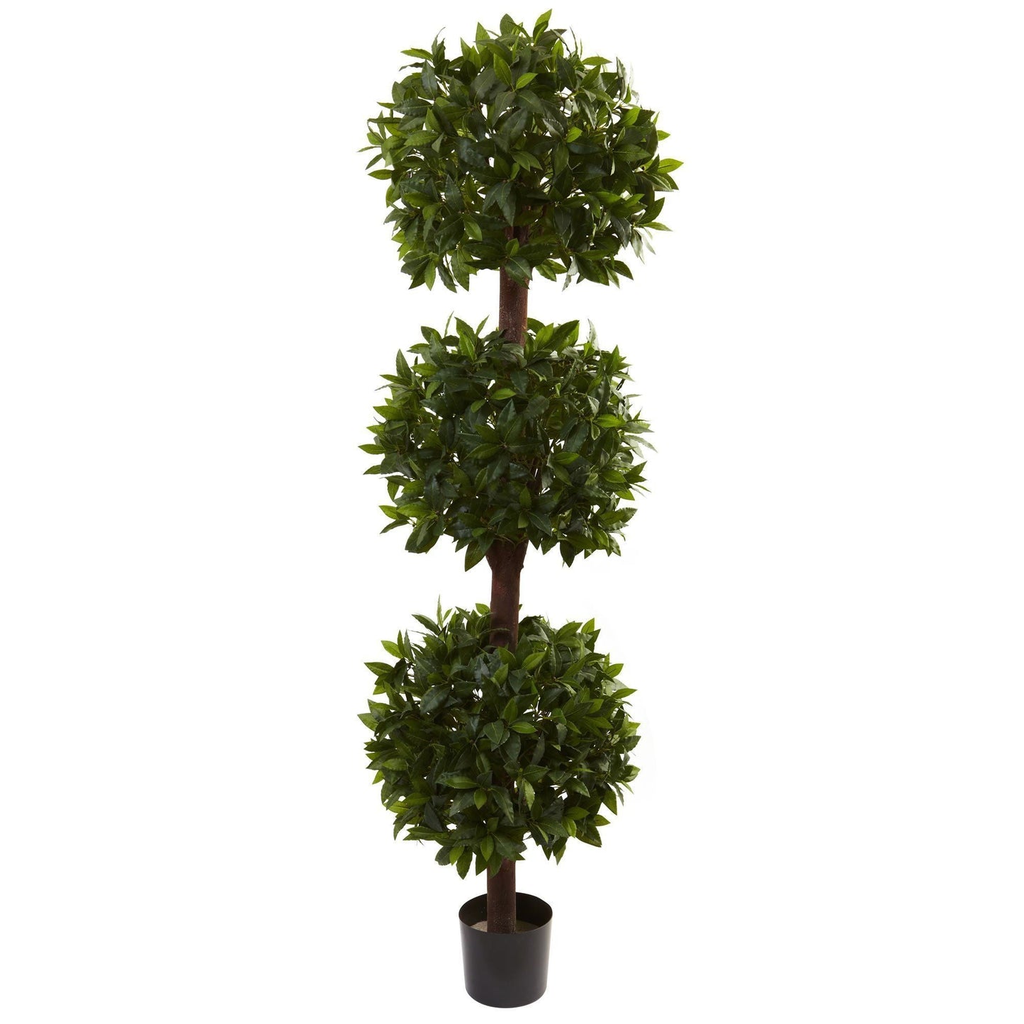 6.5’ Sweet Bay Triple Ball Topiary by Nearly Natural in black pot with glossy green leaves on Tampa Home & Garden Store