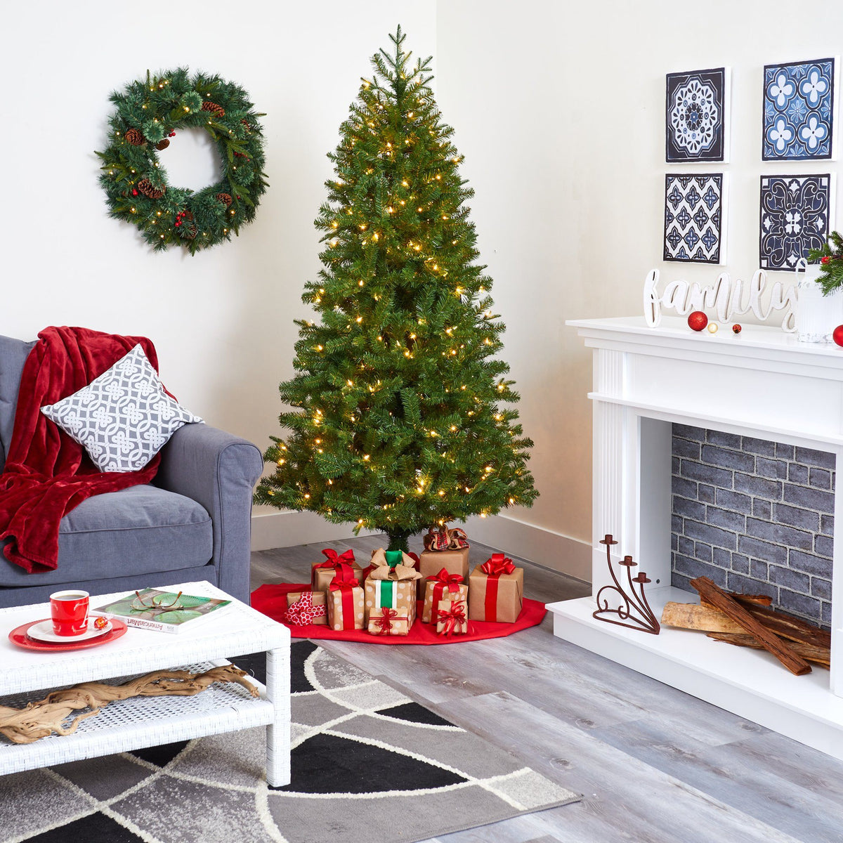 Christmas Tree Nearly Natural 6.5' Vancouver Spruce, 250 warm white lights, 803 bendable branches on Tampa Home & Garden Store