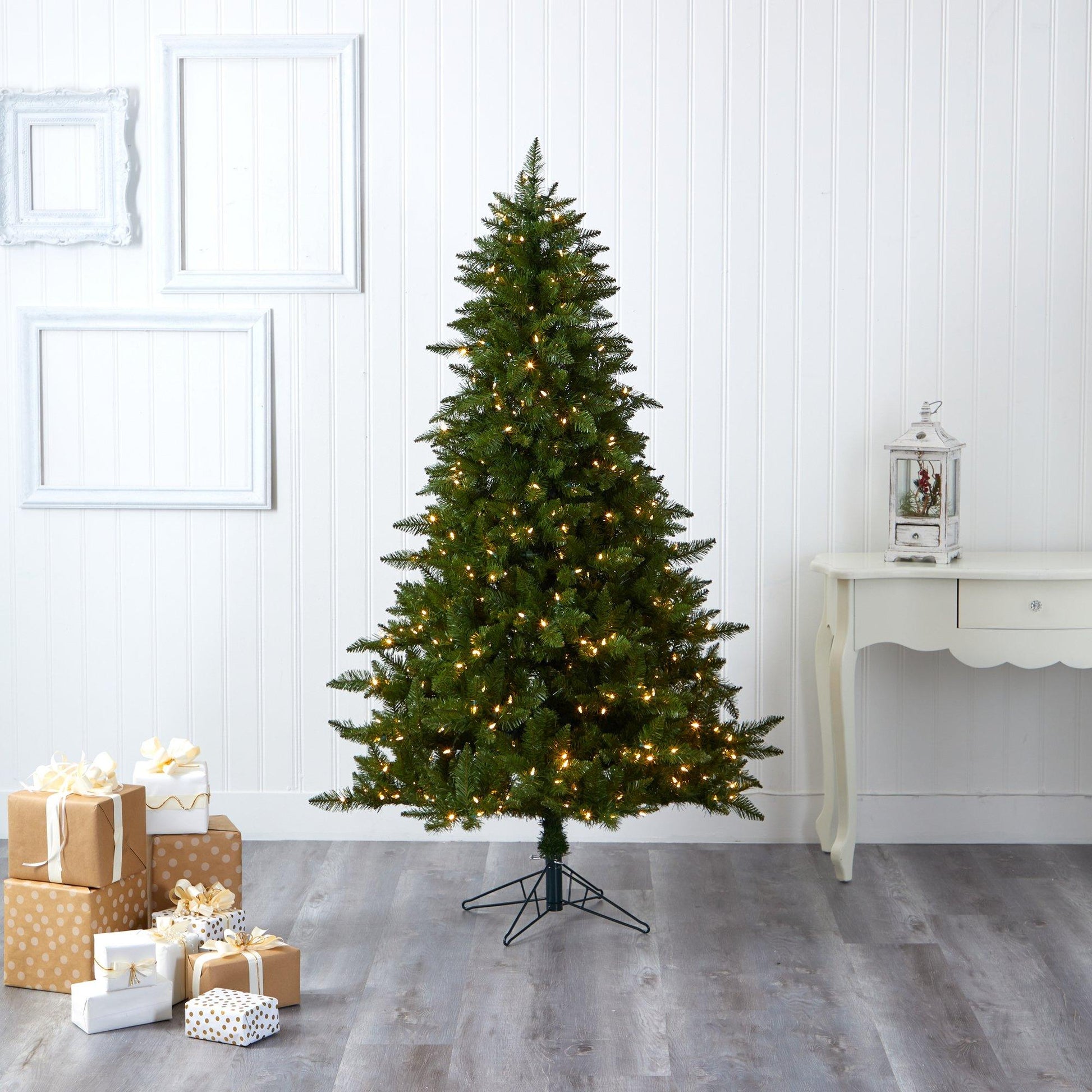 6.5 ft Vermont Spruce artificial Christmas tree, Nearly Natural, with warm white lights on Tampa Home & Garden Store