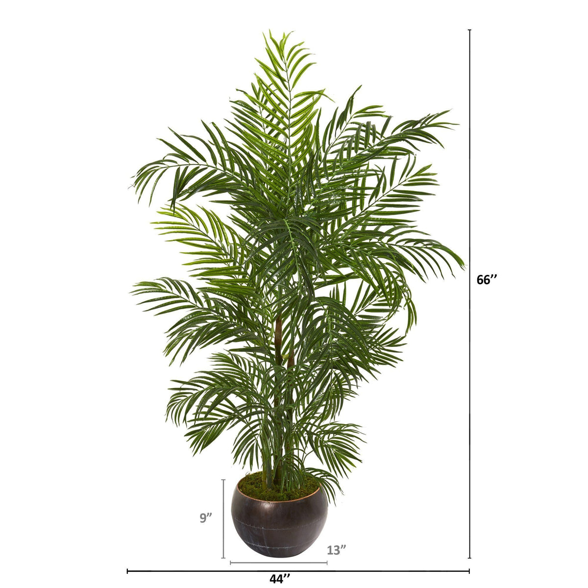 Areca Palm artificial tree by Nearly Natural in round brown planter, 66in tall, indoor/outdoor on Tampa Home & Garden Store