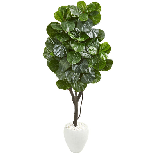 68 fiddle leaf fig artificial tree in white planter with green leaves by Nearly Natural on Tampa Home & Garden Store