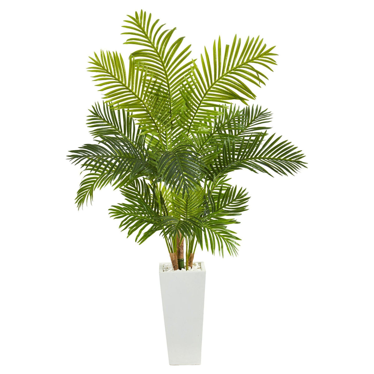 68” Hawaii Palm artificial tree in tall white planter by Nearly Natural with white rocks on Tampa Home & Garden Store