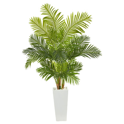 68” Hawaii Palm artificial tree in tall white planter by Nearly Natural with white rocks on Tampa Home & Garden Store