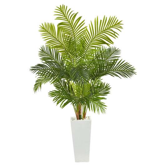 68” Hawaii Palm artificial tree in tall white planter by Nearly Natural with white rocks on Tampa Home & Garden Store