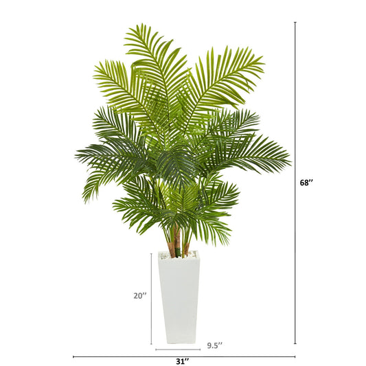 68in Hawaii Palm artificial tree by Nearly Natural in a tall white planter with white stones on Tampa Home & Garden Store