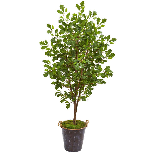 Oak artificial tree in moss-filled decorative planter with rope handles, Nearly Natural on Tampa Home & Garden Store