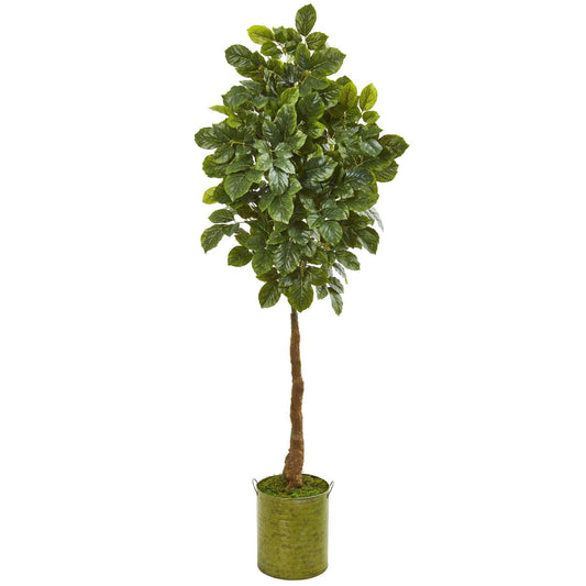 69” Beech Leaf Artificial Tree in Metal Planter by Nearly Natural with lush green leaves on Tampa Home & Garden Store