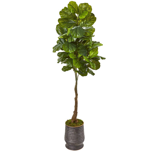 69in fiddle leaf artificial tree with Real Touch leaves in metal planter, Nearly Natural on Tampa Home & Garden Store