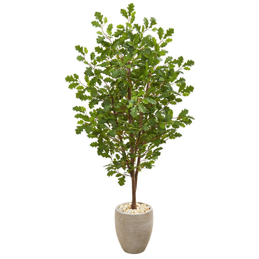 Nearly Natural 69in Oak Artificial Tree in sand-colored planter with pebbled top on Tampa Home & Garden Store