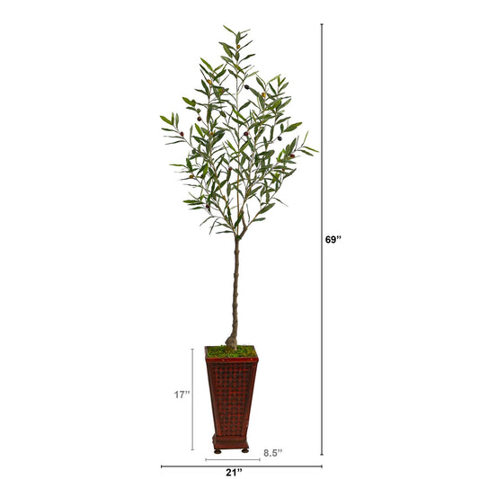 69” Olive Artificial Tree in Decorative Planter - Tampa Home & Garden Store