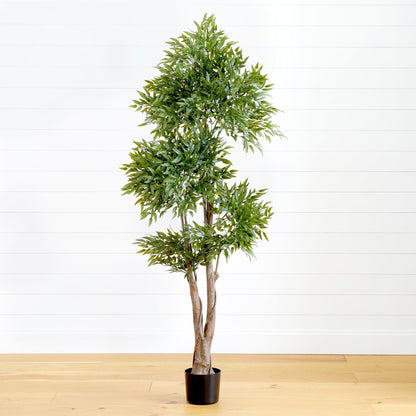 69in Nearly Natural Ruscus artificial tree UV resistant for indoor/outdoor in black pot on Tampa Home & Garden Store