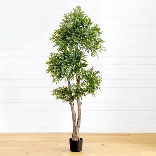 69in Nearly Natural Ruscus artificial tree UV resistant for indoor/outdoor in black pot on Tampa Home & Garden Store