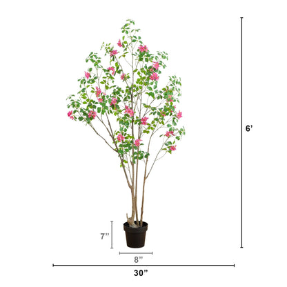 6' artificial dogwood tree with real touch leaves, pink blossoms by Nearly Natural in a brown pot on Tampa Home & Garden Store